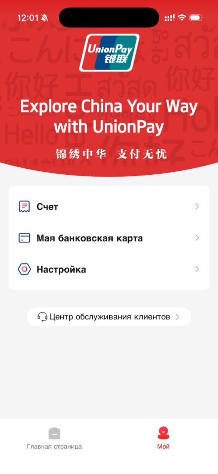 Персональный раздел UnionPay App