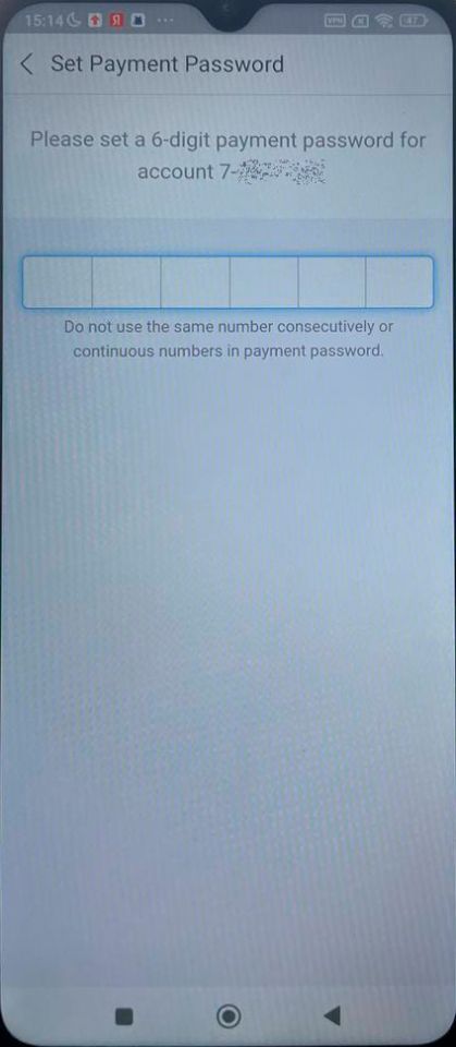 Установка платежного пароля в Alipay