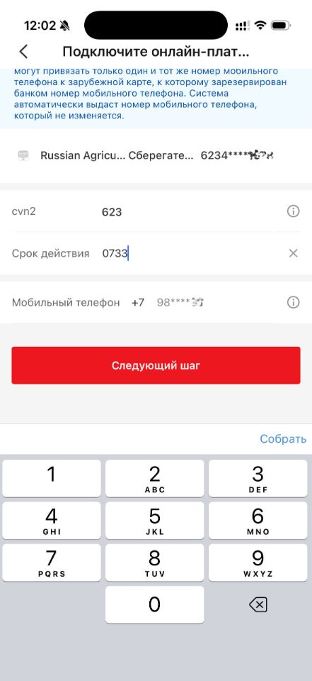 Остальные данные карты UnionPay