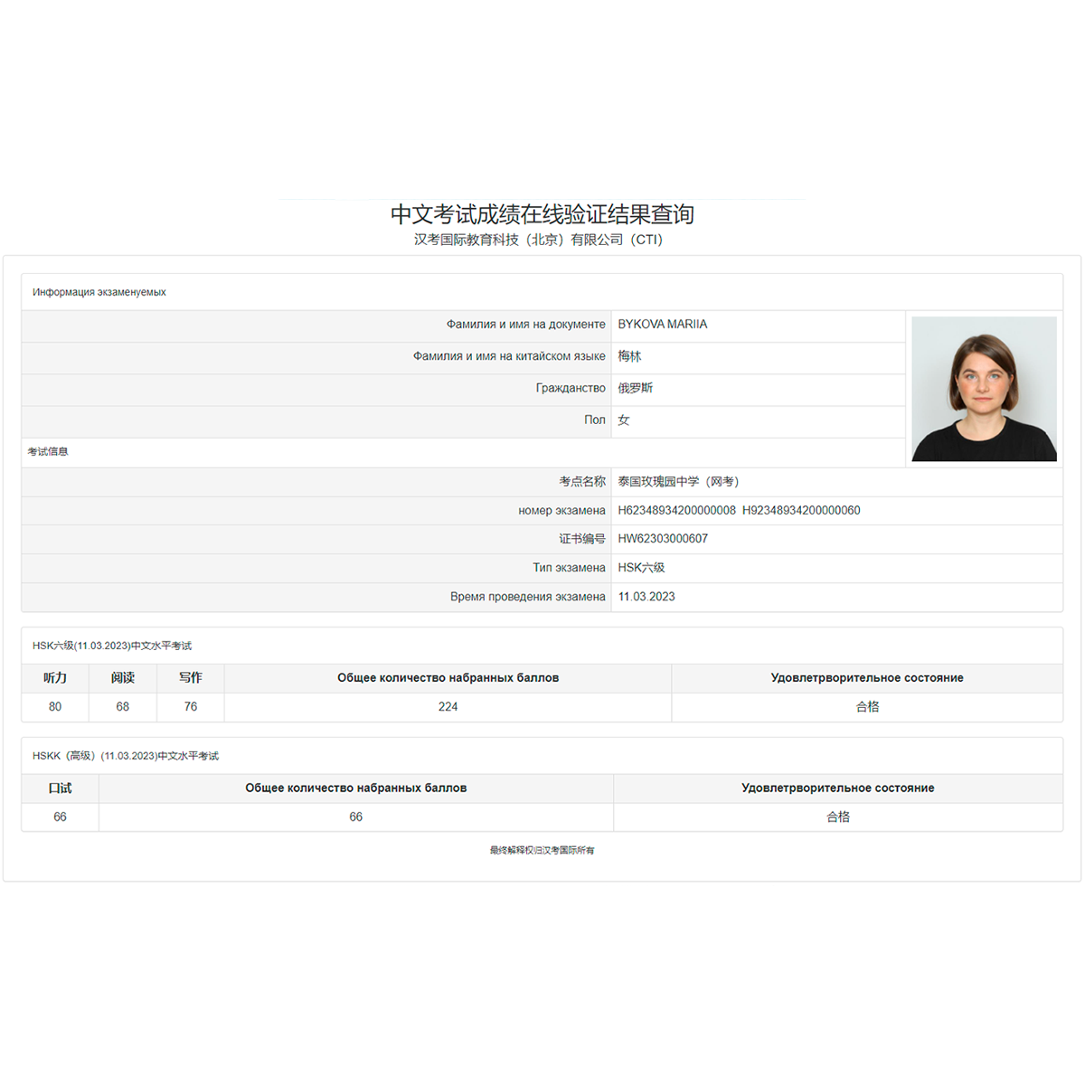 Сертификат HSK 6